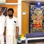 Artist RK Shanmugam Spiritual Journey with Actor Jaggesh Ji: Panchamukha Anjaneya Raghavendra Tanjore Painting Bangalore Malleshwaram