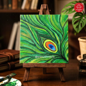 Peacock Feather Mini Canvas with Easel Stand