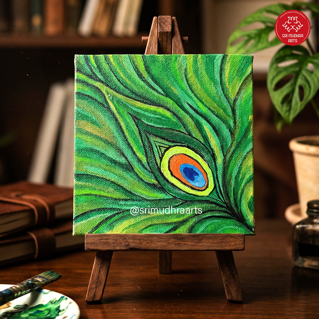 Peacock Feather Mini Canvas with Easel Stand